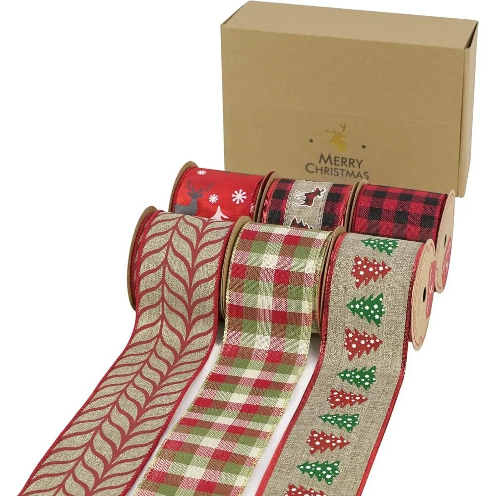 Elegant Wired Ribbon Set – 36 Yards Buffalo Plaid, Perfect for Christmas Decor